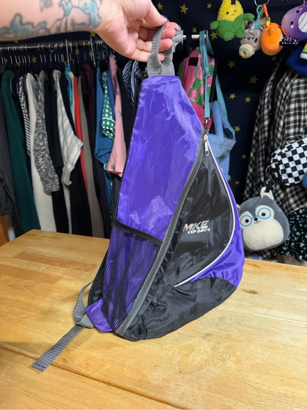 Purple and Black Sling Backpack for Men